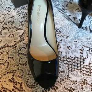 NIB Enzo Angliolini Black Patent Peep Toe